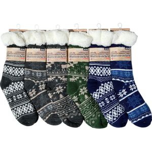 Kerstsokken - maat 40-46 huissokken - Extra Warm en zacht - Anti-Slip - Huttensocken met print - antracite