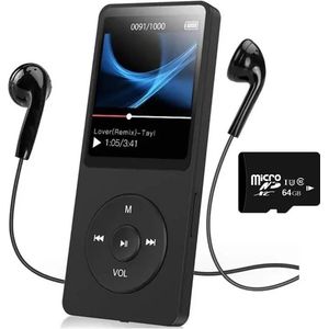 WiseGoods Premium Bluetooth Mp3 Speler Met 64GB TF Kaart - MicroSD Muziekspeler - Micro SD - Muziek - Cadeau - Radio - Zwart