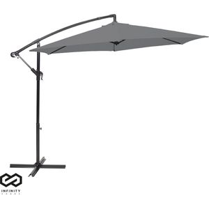 Infinity Goods Zweefparasol - 300CM - Incl. Kruisvoet - Waterdicht - Draai- en kantelbaar - Verstelbare Hoogte - Antraciet