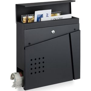 Relaxdays brievenbus hangend - wandbrievenbus - met krantenrol - afsluitbaar - postkast