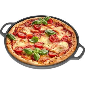 Gietijzeren pizzapan met handgrepen - Voorgekruide bakpan voor Dosa Tawa - Chef Pomodoro - Ronde bakplaat voor tortilla's - Bakfornuis oven grill barbecue kamperen (355 cm) pan pizza