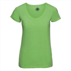Basic V-hals t-shirt vintage washed lime voor dames - Dameskleding t-shirt groen XL (42/54)