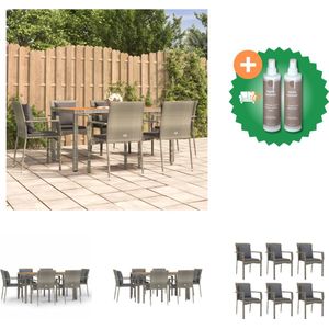 vidaXL 7 delige Tuinset met kussens poly rattan grijs Tuinset Inclusief Onderhoudsset