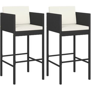 vidaXL Barkrukken - Set van 2 - Poly Rattan - Zwart Barkrukken - Tuinstoelen - Outdoor Meubilair - Bistro Stoelen - Zwarte Barkrukken