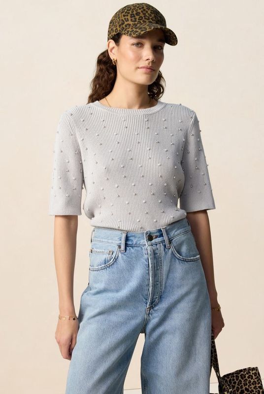 Sissy-Boy - Grijsblauwe Trui - Korte Mouwen - Regular Fit - 100% Katoen