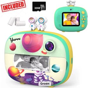 Yarvu ® - KiddoCam 1 - 3 IN 1 Digitale Kindercamera Met Printer + 32GB micro sd kaart - camera voor kinderen | Vlogcamera met Games Spelletjes| Fototoestel voor Kinderen |Met videofunctie - Kinder Camera - Instant Print - Groen