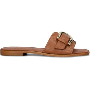 Stefano Lauran Led 1 Band Slipper Met Gesp Slippers Dames - Cognac - Maat 36