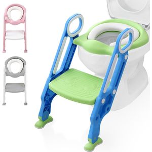LifeGoods WC Verkleiner met Trapje - Toilettrainer met Opstapje - Potje peuter - 2 tot 7 Jaar - Groen/Blauw