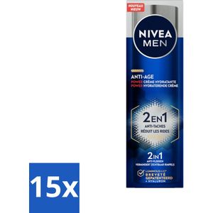 15 x NIVEA MEN - Anti-Age 2in1 Power - Hydraterende Crème Gezicht SPF 30 - 50 ml - Anti-aging Crème - Gezichtsverzorging Mannen - SPF 30 - Rimpels - Pigmentvlekken