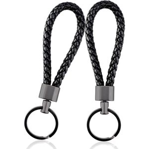 Multifunctionele gevlochten leren sleutelhanger voor dames en heren - Zwart, 2 stuks