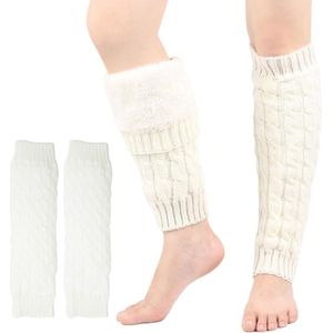 Twee paar warme beenwarmers met fleecevoering, warme en beschermende overschoenen voor dames en meisjes, zachte en stijlvolle herfst- en wintersokken, geschikt voor dans, sport en andere gelegenheden - wit.