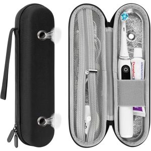 Tandenborstel Reiskoffer Compatibel met - Elektrische tandenborstel opbergdoos - met ventilatie en opladervak - Harde EVA Hoes Opbergzak Houder met Mesh Zak voor Accessoires - Zwart (Alleen Doos)