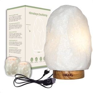 Orakl® - Dimbare Himalaya Zoutlamp Bliss – Exclusive Combinatieset – Met Dimmer - 100% Himalayazout - Zoutlamp Himalayazout – Zoutlamp Wit – Zoutlampen - Zoutsteen – Incl. 2 Waxinelichthouders