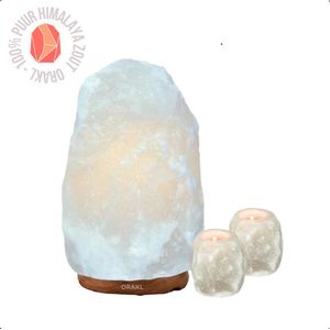 Orakl® - Dimbare Himalaya Zoutlamp Bliss – Exclusive Combinatieset – Met Dimmer - 100% Himalayazout - Zoutlamp Himalayazout – Zoutlamp Wit – Zoutlampen - Zoutsteen – Incl. 2 Waxinelichthouders
