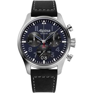 Alpina Startimer Pilot AL-372NB4S6 Horloge - Leer - Zwart - Ø 44 mm