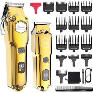 Hatteker Professionele Tondeuse Set voor Heren – Baardtrimmer & Haartrimmer – IPX7 Waterdicht – USB Oplaadbaar – T-Blade (Goud)