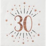 Santex Verjaardag feest servetten leeftijd - 10x - 30 jaar - rose goud - 33 x 33 cm