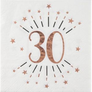 Santex Verjaardag feest servetten leeftijd - 10x - 30 jaar - rose goud - 33 x 33 cm