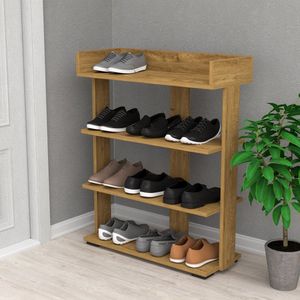 ROI - Schoenenrek - Honing Bruin - 4 Niveaus - Houten Schoenenrek - 65x65x29cm