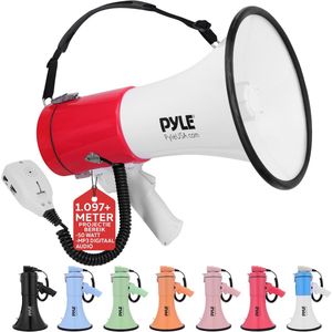 Pyle Megafoon Speaker – 50 Watt Draagbare PA Bullhorn met Sirene en Verstelbaar Volume – 50 Watt – Bereik tot 1100 m²