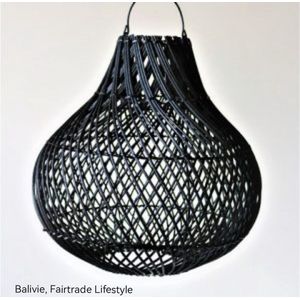 Balivie - Lampenkap - Hangend model - Balinese Handgemaakte Pitriet Lampenkap - Gentong - Zwart - Diameter 30 cm - Hoogte 31.5 cm