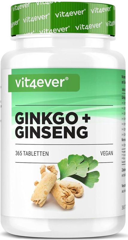 Ginkgo + Ginseng - 365 Tabletten - Speciaal Extract - Hoge Dosis - Veganistisch