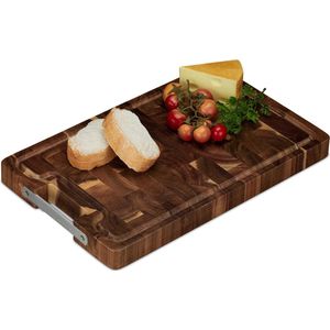 Relaxdays houten snijplank met rand - dik - vleesplank - keukenplank - serveerplank