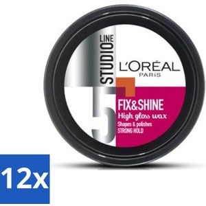 12 x L'Oréal Studio Line Fix & Shine Shining Wax 75 ml - Haar Wax - Styling Wax - Glans Wax - L'Oréal Paris - Studio Line