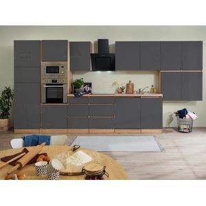 Goedkope keuken 445  cm - complete keuken met apparatuur Lorena  - Eiken/Grijs - soft close - keramische kookplaat - vaatwasser - afzuigkap - oven - magnetron  - spoelbak