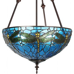 LumiLamp Hanglamp Tiffany Ø 41x170cm Blauw Groen Metaal Glas Libelle Hanglamp Eettafel
