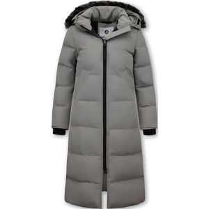 Lange Dames Puffer Jackets met Capuchon - Grijs