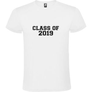 Wit T-Shirt met “Class of 2019 “ Afbeelding Zwart Size S