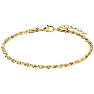 Lucardi Dames Stalen goldplated armband koord 3mm - Armband - Staal - Goud - 19 cm