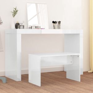 The Living Store Kaptafelkruk 70x35x45 cm bewerkt hout hoogglans wit - Kaptafelkruk - Kaptafels - Make-up Stoel - Toiletstoel - Houten Meubilair