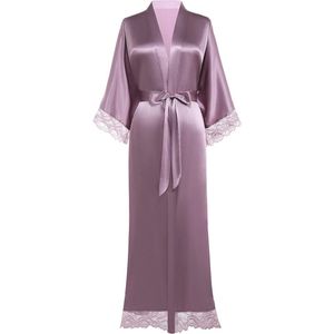 Satijnen Kimono Ochtendjas voor Dames - Lange Met Kant voor Feestelijke Gelegenheden