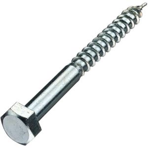 Houtdraadbout. M6 x 60mm. lang. 15 Houtfretten. Gegalvaniseerd. Ifix.