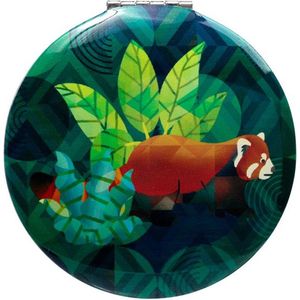 Spiegeltje Make-Up Compact Klep - Animals Kingdom - Dierenrijk - Rode Panda - 6.5x6.5x1cm