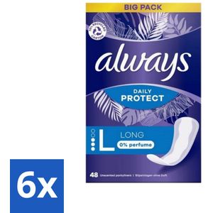 6 x Always - Inlegkruisjes - Long - 0% Parfum - 48 Inlegkruisjes - Inlegkruisjes - Always - Inlegkruisjes Lang - Parfumvrije Inlegkruisjes - Inlegkruisjes Voor Dagelijks Gebruik