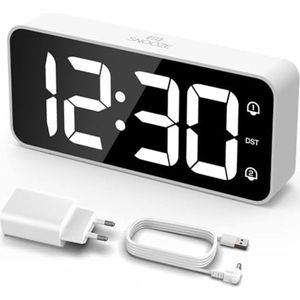 Digitale Wekker met Dubbele Alarmen en USB-Oplaadpoort - LED Klok met Helderheidsdimmer en Diverse Beltonen