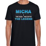 Naam cadeau Micha - The man, The myth the legend t-shirt  zwart voor heren - Cadeau shirt voor o.a verjaardag/ vaderdag/ pensioen/ geslaagd/ bedankt M