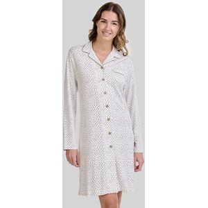 Lohe Dames Slaapkleed – Doorknoop – Lange Mouw – Stippenprint – Katoen Modal Mix – Wintercollectie - L