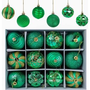 Kerstballen, 12 stuks, kerstballen, kerstboomversiering, mat en glanzend, glinsterende kerstballen, diameter 6 cm (groen)