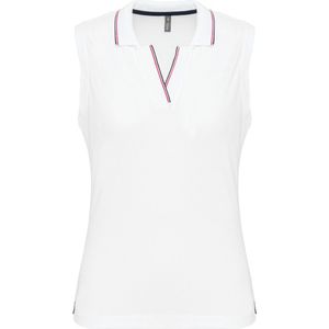 Polo Dames L Kariban V-hals Mouwloos White / Navy / Red 100% Katoen