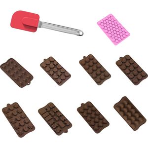 Intirilife 10-delige set Bakvormen en spatel - met diverse siliconen Bakvorm voor het bakken en maken van desserts en chocolade