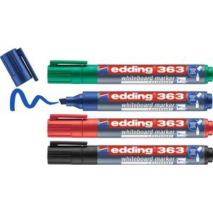 edding 363/4 S boardmarker set - zwart, rood, blauw, groen - beitelpunt 1-5mm - geschikt voor whiteboard en flipchart