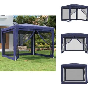 vidaXL Partytent - Partytenten - Tuinhuisje - Paviljoen - Partytent met 4 mesh zijwanden 3x3 m HDPE blauw