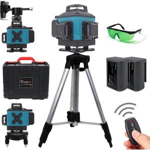 CraftRoot 4D Kruislijnlaser met Draagkoffer en statief 1,5 Meter - Zelfnivellerende Bouwlaser 4 tot 16 Lijnen – 50 Meter Meetbereik – 360 Graden Rotatie - Professionele Laserwaterpas voor Bouw & Kluswerk - Rotatielaser