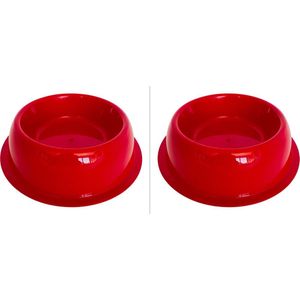 GEORPLAST Drink- en/of voerbak voor hond of kat - kunststof - set van 2 stuks - rood - diameter 18 cm - diepte 7 cm