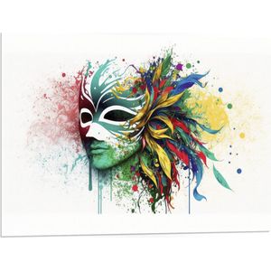 PVC Schuimplaat- Waterverf Tekening van Kleurrijke Carnavals Masker tegen Witte Achtergrond - 80x60 cm Foto op PVC Schuimplaat