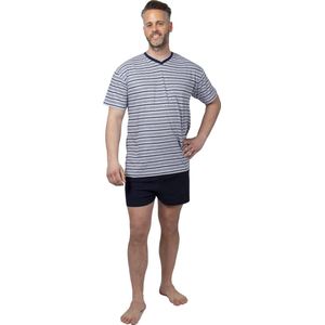 Amantes Textiles - Heren Pyjama Kort - Grijs Navy Streep - Korte Mouwen - 100% Katoen - Tweedelige Set